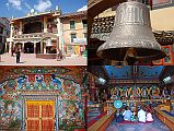 Kathmandu Boudhanath 11 Tamang Gompa and Guru Lhakhang North Of Boudhanath Stupa Tamang Gompa and Guru Lhakhang is the fairly new gompa to the north of the Boudhanath stupa near Kathmandu. The entrance door flanked by the Four guardian Kings is on the top floor. A few pilgrims sit on the floor in front of statues of Padmasambhava (Guru Rinpoche) in the middle with Avalokiteshvara on the far left and Buddha on the far right.